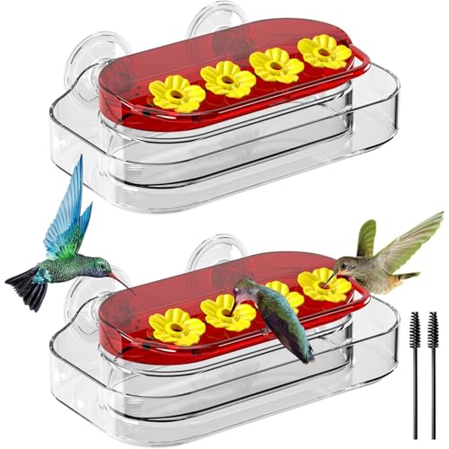 Redboat 2 Pack Window Hummingbird Feeder | Strong Suction Cup Hummingbird Feeder with 4 Feeding Ports, Easy to Clean and Refill Plastic Humming Bird Feeder,Gifts,10oz - size: 2 PC