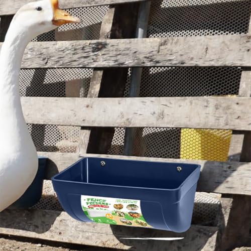 Chicken Feeder Waterer, Hanging Fence Feeders, Poultry Feed Trough Bucket with Clips for Goat Duck Sheeple Piglets Horse 2 Pack (Blue)