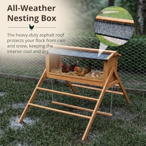 Yafylly Chicken Roosting Bar with Nesting Box, Waterproof Roof, Perches, Ladder & Adjustable Swing, 3-in-1 Chicken Perch Set for Coop, Indoor Outdoor Playground Accessories for 5-8 Chickens