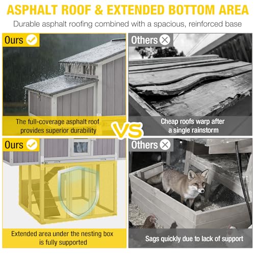 Aivituvin Large Chicken Coop for 4-6 Chickens, Raised Outdoor Wooden Chicken House with Unique Folding Design, 2 Nesting Boxes, Easy Clean Pull-Out Tray, Waterproof Asphalt Roof - Grey - size: 69.8"L x 42.0"W x 54.6"H