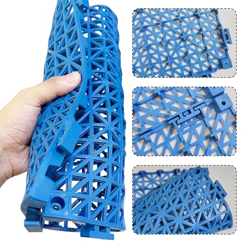 12 Pack Modular Interlocking Cushion 11.6" x 11.6" Rubber Mat Floor Tile Mats Drain Pool Patio Balcony Yard Pet Area Washer Pad(Blue) - size: blue
