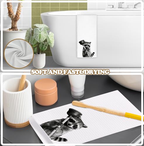 Black and White Raccoon Bathroom Decor,Funny Raccoons Gifts Dish Towels,Trash Panda Hand Towels Drying Cloth for Kids Toddler Bathroom Decor,Raccoon Kitchen Towels, 16x24 Inch - color: Funny-raccoon