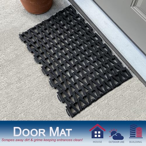Durite Outdoor Door Mat, Recycled Tire-Link Welcome Rubber Patio or Entrance Front Door Mat, 17" x 25", Heavy Duty, Long Lasting, Durable, Sturdy, Easy to Clean, Herringbone Weave, Black