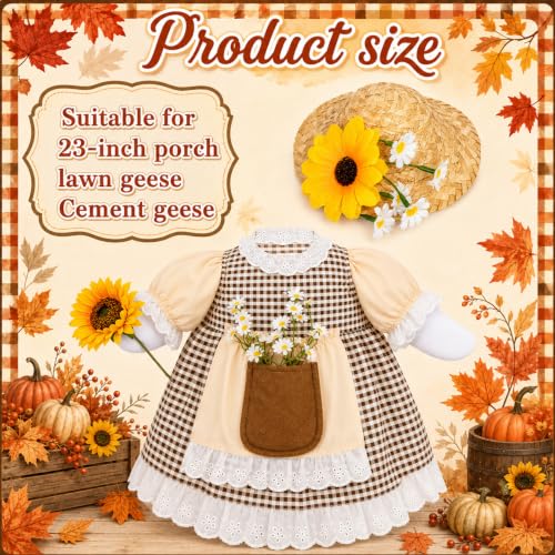 JcHrmers Fall Porch Goose Outfits Sunflower Lawn Goose Clothes with Straw Hat Autumn Goose Outfits Fits 23" Cement Plastic Goose Statue for Thanksgiving Harvest Farmhouse Yard Garden Home Decor