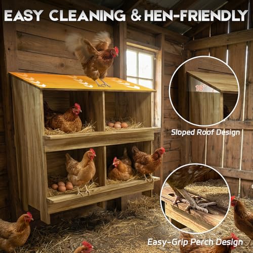 Wooden 4 Holes Chicken Nesting Boxes for Laying Eggs, Gold Standard Two-Tier Nest Box for Chickens, Farmhouse Series Laying Boxes for Hens, Ducks and Birds - color: Wooden 4-Hole