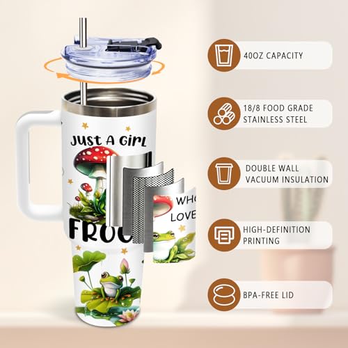 DUUV Frog Tumbler 40oz, Cute Frog Cup Gifts for Women Girls | Just a Girl Who Loves Frogs Tumbler Leakproof, Animal Water Bottle, Birthday Ideal Gifts for Amphibian Toad Lover, 1 Pack - color: Mushroom Frog
