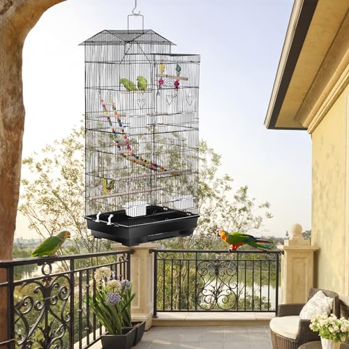 ZENY 39-inch Roof Top Large Flight Parrot Bird Cage for Small Quaker Cockatiel Canary Sun Parakeet Green Cheek Finch Budgie Lovebirds Wrought Iron Pet Bird Cage w/Toys