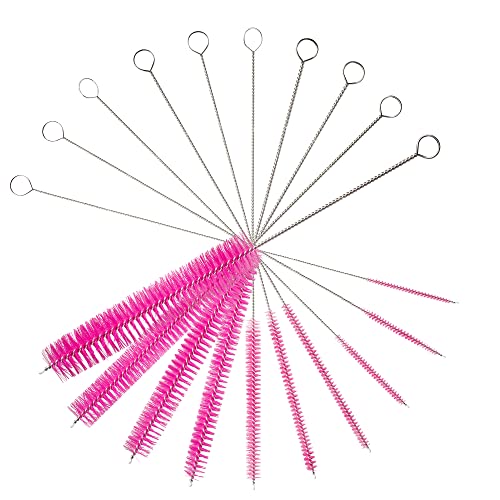 10" Extra Long Tube Cleaning Brush Set - 10 Pack - Pink | Flexible nylon straw brushes for bottles, cleaning straws, pipe cleaners, glass, keyboard, detailing and deep cleaning - color: Pink, size: 10pk - 2mm 3mm 4mm 5mm 6mm 8mm 12mm 16mm 20mm 24mm