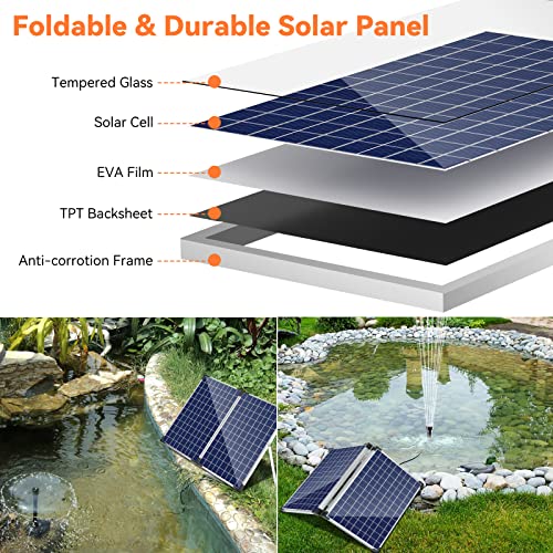 Solar Fountain Pump 35 Watt, 480GPH Solar Water Pond Pump with PVC Tubing 4 Spray Heads 16.5ft Cable Length for Garden Pond Fountain Waterfall Hydroponics Pool - size: 35W