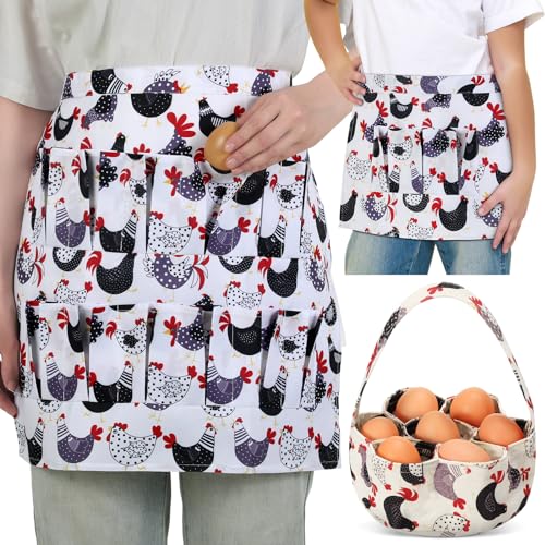 3 Pcs Egg Collecting Apron and Gathering Basket Adult 12 Pockets and Child 3 Pockets for Chicken Goose Eggs - style: Lovely