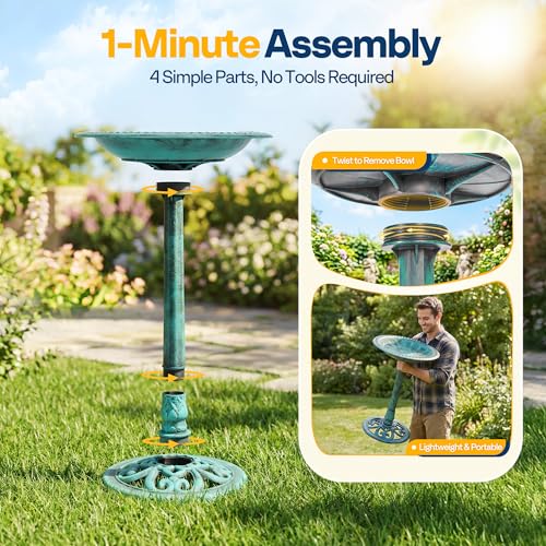 VIVOHOME Bird Bath for Outside, Polyresin Pedestal Birdbath, Green | Weather-Resistant, 20-Inch Bowl, 28-Inch Height, for Outdoor/Garden, Bird-Friendly, Easy to Clean - color: Green