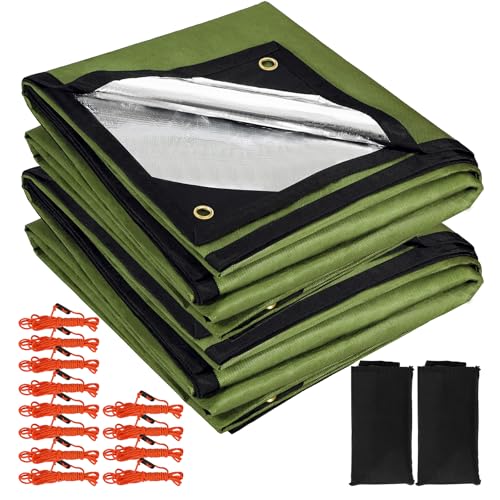 2-Pack Heavy Duty Survival Blanket, Waterproof Emergency Thermal Tarp, Multipurpose Reflective Insulated All Weather Blankets for Camping Hiking, Green,11.8 x 8.5 ft - color: 2-pack Green 142"x102"
