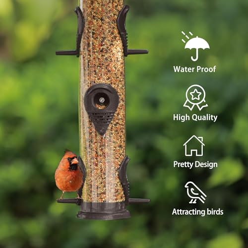 1PK Metal Bird Feeders with 6 Feeding Ports,Tube Bird Feeder with Steel Hanger,Hard Plastic Wild Bird Feeder for Outdoors Hanging, Attracting Birds in Your Lawn, Garden, Balcony–Coffee - color: Coffee 1 PACK