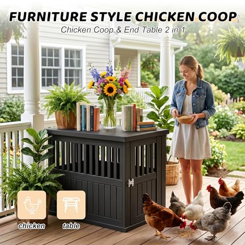 Durable Resin Chicken Coop End Table, Weatherproof (Black) - color: New Black, size: 29.7"L x 21.3"W x 25.3"H