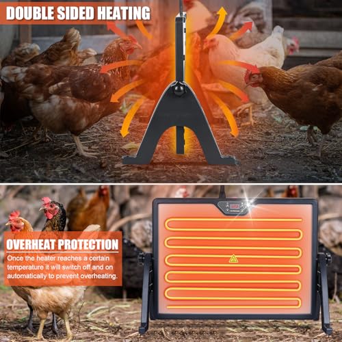 Chicken Coop Heater Radiant Chicken Heater for Inside Coop 180W with Remote Control Timing Function, Adjustable Temp, Light, Perfect Chicken Coop Accessories Kitten Puppy Pets for Winter(Fahrenheit) - size: 23.6"L x 17.7"W x 13.0"H