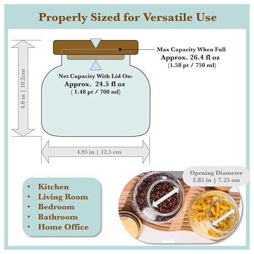 Decorative Blue Ribbed Glass Jar with Airtight Wooden Lid, 25.4 fl. oz | Wide mouth vintage storage canister, kitchen pantry bathroom organization, coffee sugar tea cookie candy candle vase gift - size: 25.4 Ounces, style: Blue Ribbed