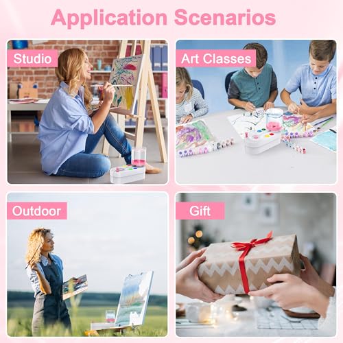 2026 Upgraded Paint Brush Cleaner Tool, Painting Station with Brush Washer for Kids, Acrylic Watercolor Paint Water Dispenser, Art Supplies Paintbrush Rinser for Artists (Pink) - style: White Pink