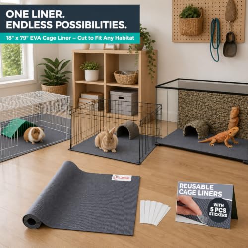 LUFTPETS Waterproof Guinea Pig Cage Liner Roll, 18x79 Cut to Fit Any Cage | Leakproof EVA Base Under Fleece, Litter Boxes or Reptile Tanks. Non-Slip, Reusable, Wipe Clean