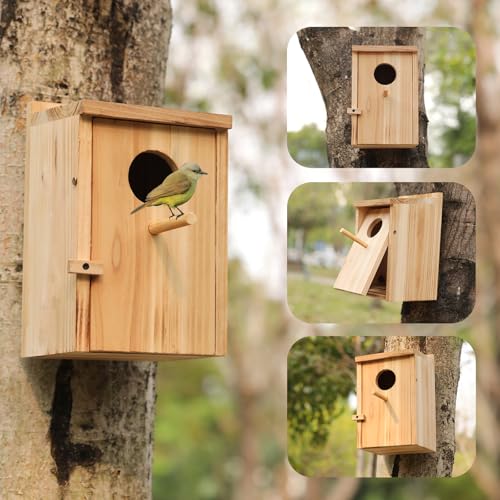 LEOSYY2 Pack Bird Houses for Outside with Clean-Out Door,Bird House Outdoor | Solid wood outdoor nesting boxes for small wild birds, backyard birdwatching, tree or fence mounting