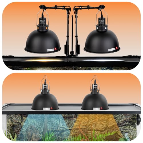 8.5 Inch Reptile Light Fixture with Dimming/Separate Switches, 2 Packs Deep Dome Lamp Cap Reflector Cover, UVB Light Heat Lamp Fixture for Reptile Glass Terrariums, Max 150W Black
