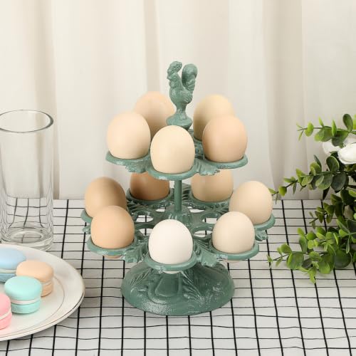 Cast Iron Egg Holder Countertop -12 Eggs Storage Display Rack (Sage Green) | Heavy Duty Egg Holder for Kitchen Dinning Decor & Easter Eggs Display, Retro Egg Rack - color: Sage Green