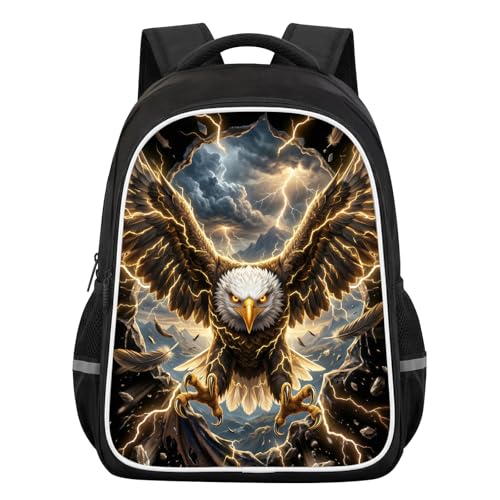 Kids Eagle Backpack, 3D Gold Lightning Bird Breakthrough Design, Lightweight Travel Backpack for Students Teens, Durable Bookbag, Large Capacity 17 Inch
