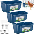 3 Pack 6 Quart Chicken Duck Feeder Trough, Blue | Fence Mount Hanging Feeder with Clips; Fits Chicken, Duck, Geese, Turkeys, Goats & All Farm Livestock Coop Feeding - color: blue