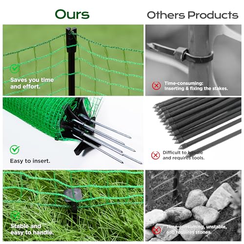 HIDALIFE Temporary Fence with Posts,3‘x50‘ Safety Barrier for Dog Snow Plastic Mesh Fencing with Fiberglass Stake Windbreak Rope,Movable Fencing Roll for Garden Backyard Outdoor Animal Protect - size: 3'x50'