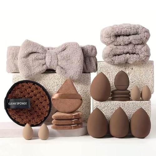 40 PCS Professional Makeup Brush Tools Set, Cosmetic Brush Sponge, Puff, Headband, Brush Cleaning Bow Set, Facial Makeup, Cleaning Accessories, Makeup Products, Valentine Day Item (Coffee-40PCS) - color: Coffee-40PCS
