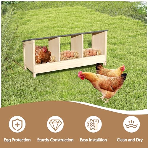 COZIWOW 3-Compartment Chicken Nesting Box Waterproof Asphalt Roof, Wooden Nesting Boxes for Chicken Coop/Farm/Backyard, Easy to Install, Chicken Laying Boxes for Hens, Poultry, Quail, Pigeons