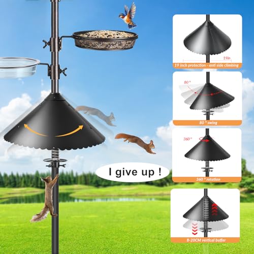 Metal Squirrel Baffle for Bird Feeder Pole, 19-Inch Chew Proof Guard | with Spring, Heavy Duty Pole Mount Squirrel Proof Baffle for Outdoor Garden Yard, Fits 0.5-1 Inch Poles, Protects Bird Food