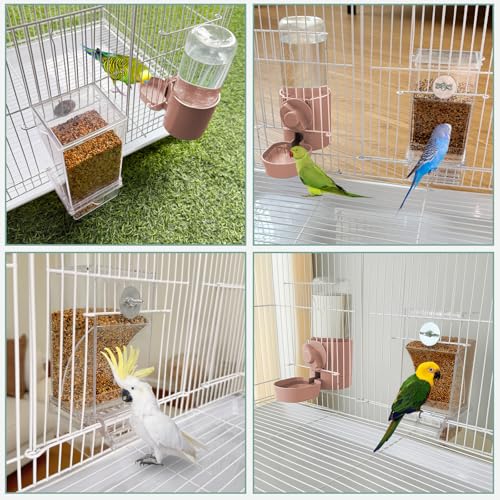 lemtrflo No Mess Bird Feeder Water Dispenser Set, Bird Feeder for Cage | Cage Accessories for Parrot, Finches, Budgies and Canaries - color: pink