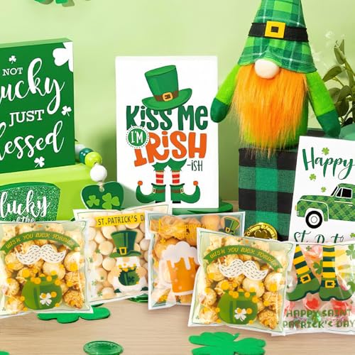 100 PCS Clear St Patricks Ziplock Bags, Plastic St Patricks Treat Gift Candy Goodie Snack Cookie Bags Party Favors Supplies for Gifts Giving Shamrock Bags Holiday Candy Bags Wrap - color: 100pcs St Patrick's bags