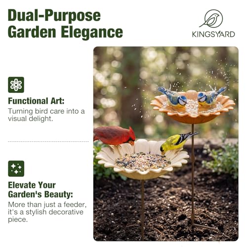 Kinsgyard 2 Pack Free Standing Tray Bird Feeders with Adjustable Pole, Wild Bird Bath for Outdoor Garden Yard Decor, Large Seed Capacity, Easy to Clean and Refill, Yellow & Beige - color: Yellow & Beige