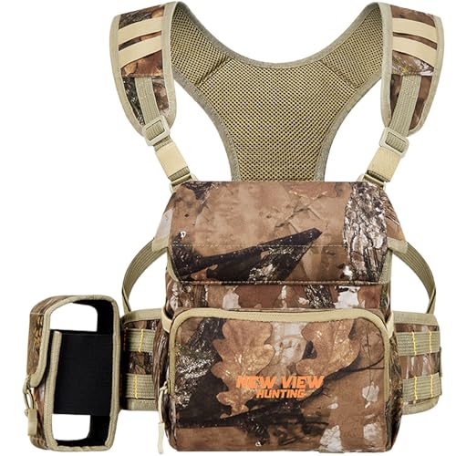 NEW VIEW Binocular Harness Chest Pack, Bino Case with Rangefinder Pouch and Rain Cover, Silent Chest Rig with 8 Pockets for Hunting, Hiking, Bird Watching - style: Base