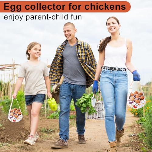 Egg Collecting Basket, Egg Basket for Gathering with 7 Pouches | Canvas Egg Basket for Chicken, Duck, Goose, Bird, Various Poultry Collection (Cartoon Chicken Style - style: Cartoon Chicken Style 3