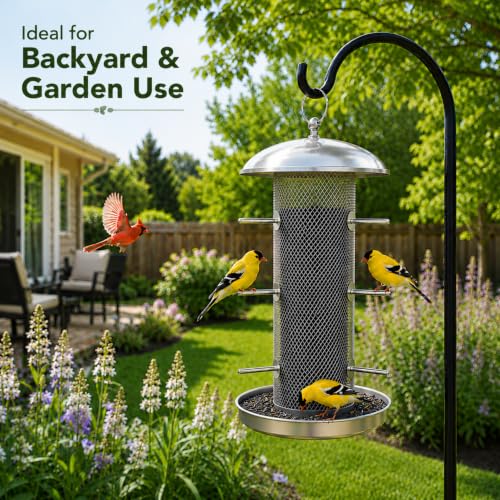 Finch Feeder for Nyjer & Thistle Seed, Hanging Metal Mesh Bird Feeder with Perches for Backyard, 2lb Capacity,Great for Backyard Bird Lovers