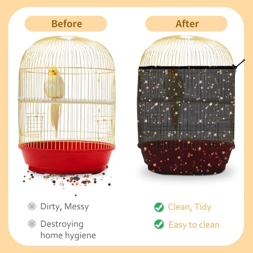 Bird Cage Seed Catcher, 45-90'' Adjustable Bird Cage Cover, Universal Nylon Bird Cage Mesh Net, Bird Cage Skirt Guard Accessories for Parrot Parakeet Macaw Round Square Cage (Black) - color: Black, size: Small