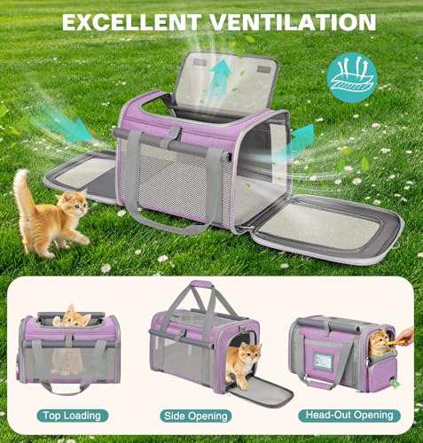 Cat Carrier Airline Approved Privacy Portable Top Load Pet Travel Bag | Soft Sided Pet Carriers for Small Cats Dogs Puppy up to 16 Lbs,Collapsible,Zipper Lock,Luggage Sleeve,2 Storage,Washable - color: Purple