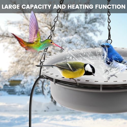 Hanging Heated Bird Bath for Outdoors for Winter, Large Capacity Heated Birdbath Deicer,75W Thermostatically Controlled Birdbath Heater for Winter Garden Patio Yard Decoration