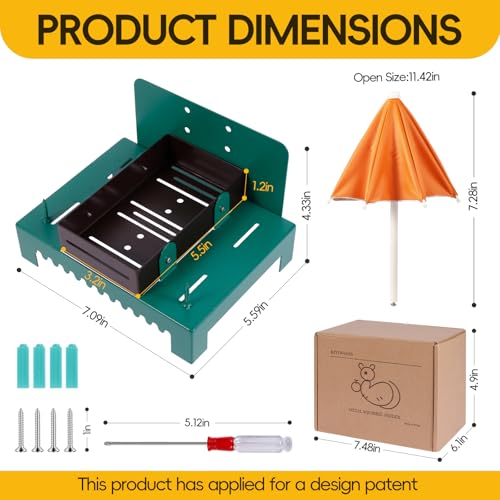 Heavy Duty Metal Squirrel Feeder Picnic Table with Umbrella - Rustproof Corn Cob Holder & Chipmunk Feeder for Tree/Fence, Funny Gift for Squirrel Lovers.(Orange) - color: ORANGE