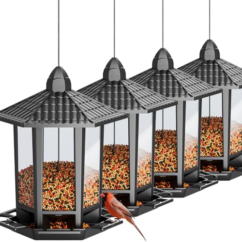 Birdream 4 Pack Bird Feeders for Outdoor Hanging, 10 LB Fun Installation Retro Pagoda Design Bird Feeder, Attracting Wild Birds Chickadees Goldfinches Cardinals Finches and Sparrows - color: Black, size: 4 PACK