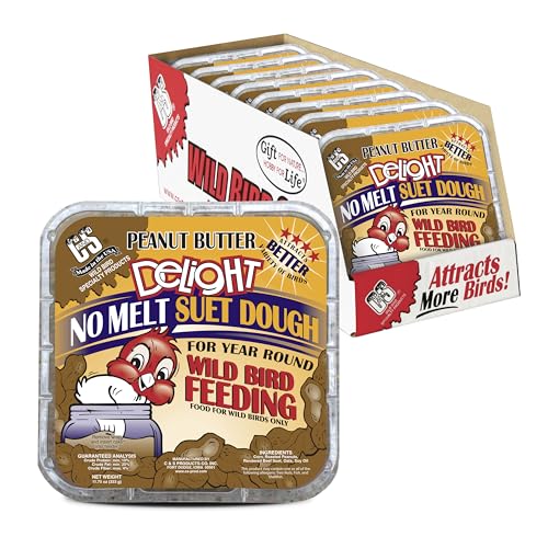 C&S Peanut Butter Delight No Melt Suet Dough, Suet Cakes for Wild Birds Including Wrens, Woodpeckers, Cardinals, Songbirds, Jays and More, 8 Pack - size: 11.75 Ounce (Pack of 8), style: Peanut Butter, 8 Pack