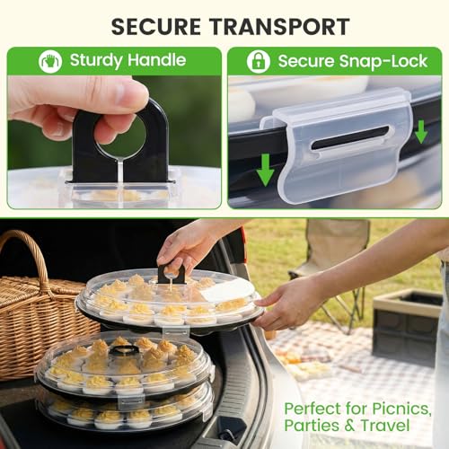 HANSGO Deviled Egg Containers with Lid, 3 PCS Deviled Egg Platter Carrier | Deviled Egg Trays with 66 Slots for Party, Home Kitchen, Easter, Thanksgiving and Other Festival, Black - color: 3pcs Black