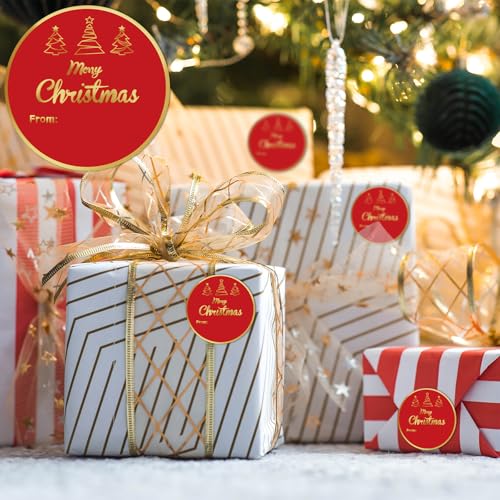 Louise Maelys 500 Pcs Christmas Stickers,2 Inch Merry Christmas | Round Gold Foil Writable Labels for Gift Bags, Treat Bags, Envelopes, Party Favors, Bakery Packaging, Holiday Decorations - color: Merry Christmas