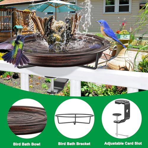 Deck Mounted Bird Bath for Outside, Detachable Birdbath Bowl with Sturdy Clamp, Outdoor Bird Baths Bowl for Attracting Birds Garden Yard Decor (Brown) - color: Brown