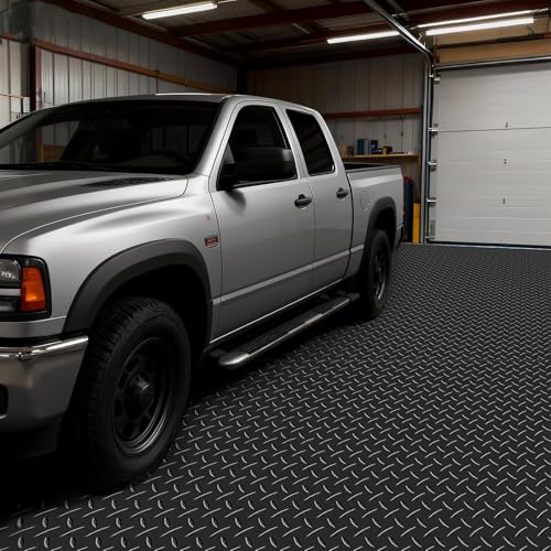 VEVOR Garage Floor Roll, 4 x 20 ft Garage Flooring Mat, 3 mm Thickened Rubber Diamond Plate Floor Protector Mat, Non-Slip, Wear-Resist, Waterproof, Easy to Clean for Warehouse, Gyms,Trailer, Black - size: 4 ft x 20 ft