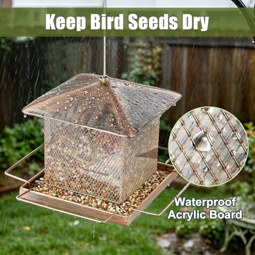 Bird Feeder, 3.5LB Large Capacity Bird Feeders for Outdoor Hanging | Heavy Duty Metal, Waterproof, Drain Holes, 4 Perches, Easy to Fill, Wild Birdfeeder, For Garden Yard Outside Backyard - size: Square, 3.5 pounds
