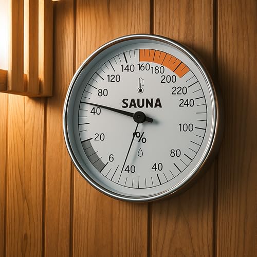 Sauna Thermometer and Hygrometer Combo – Precise Temperature & Humidity Gauge for Sauna Roomsk, Temperature Range 70-250°F, Humidity Range 0-100%