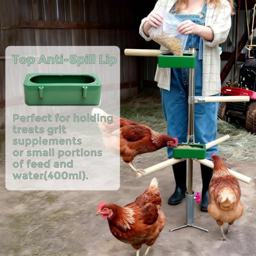 Chicken Perch Toys for Coop with 2 Trays(Feed or Water) | Chicken Roosting Bars for Chickens in Coop, Adjustable Chicken Roost Perch for Run with 3-Prong Metal Ground Plug - size: H=61.2inch with 2 Trays